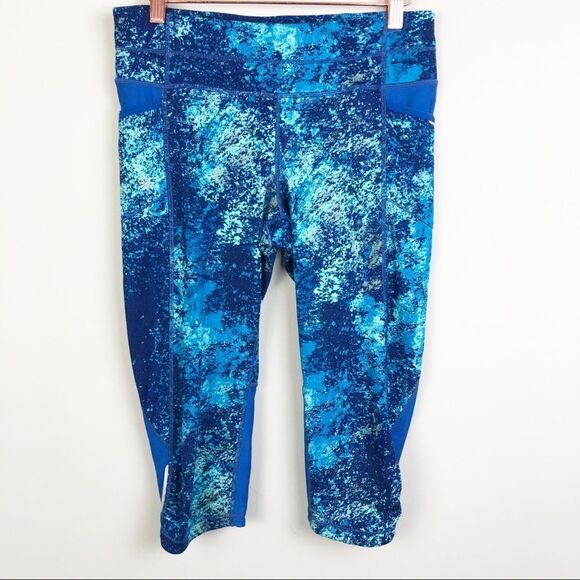 ATHLETA | Be Free Splatter Cropped Leggings Knicker Length Blue Women’s Size S - Picture 2 of 14